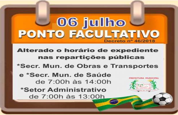 DECRETO Nº 46/2018- PONTO FACULTATIVO DIA 06-julho-2018