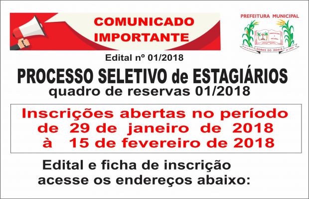 PROCESSO SELETIVO de ESTAGIÁRIOS   - quadro de reservas 01/2018