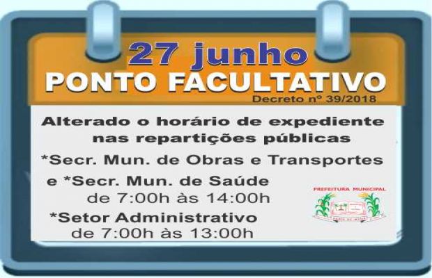 DECRETO Nº 40/2018- PONTO FACULTATIVO DIA 27-06-2018