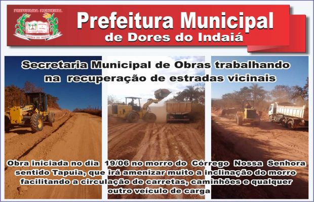  Secretaria Municipal de Obras trabalhando         na  recuperação de estradas vicinais